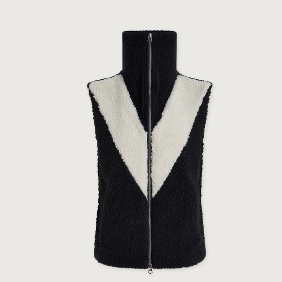 Varley Caspian Sherpa Gilet Vest Black & Cream NWT - Picture 2 of 3